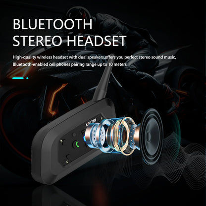 XiNOWY V6 PRO Motorcycle Bluetooth Intercom Helmet Headset 800m Waterproof 6 Riders Music