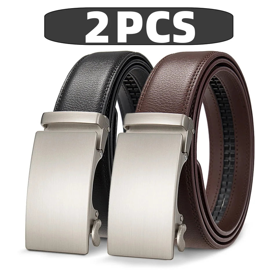 Automatic Buckle Belt Leather Ratchet Adjustable Men Black Brown Strap