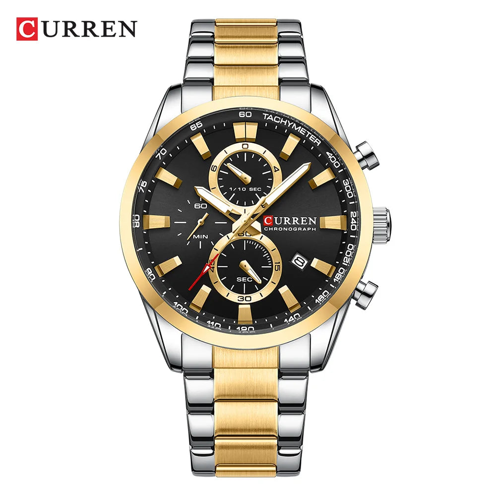 CURREN Casual Sporty Brand Stainless Steel Band Wristwatches for Men  Chronograph Quartz Watches with Date New 8445-EXPROTAS