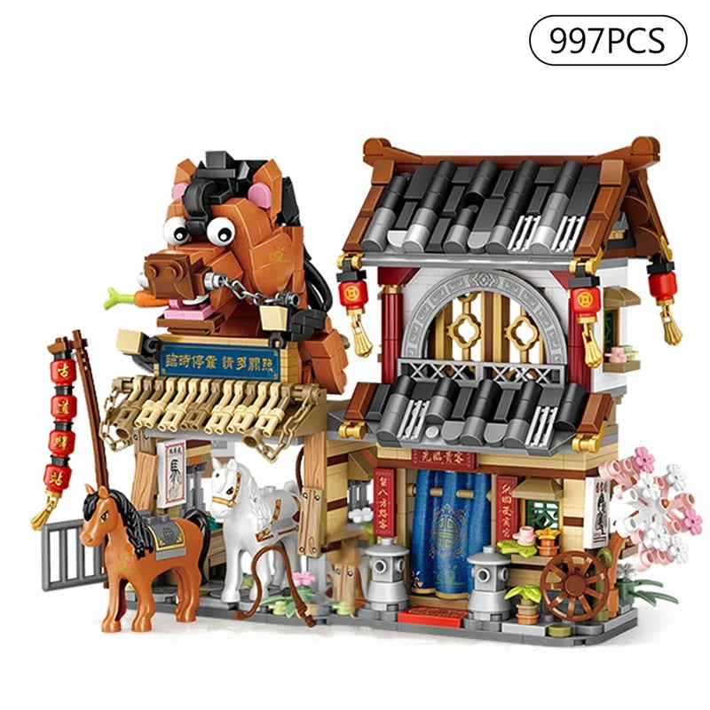 Street View Building Blocks Izakaya Shaved Ice Takoyaki Coffee Panda Tea House Model