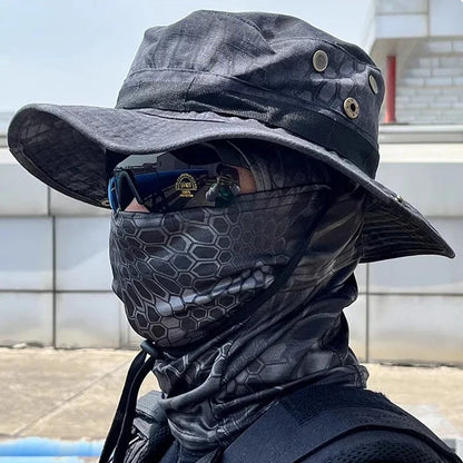 Wide Brim Boonie Hat with Balaclava Mask for Outdoor Fishing Hiking