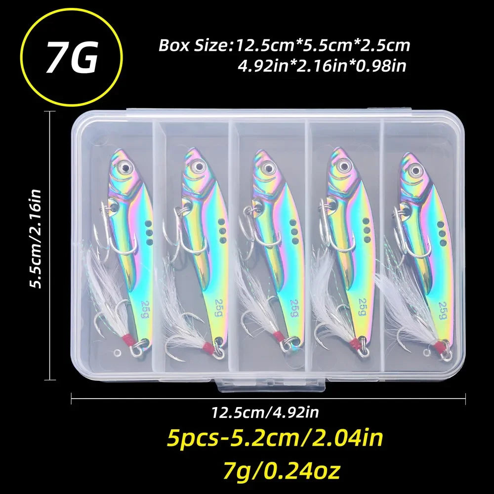 5Pcs Metal Vib Blade Fishing Lures Sinking Spinner Baits for Pike Bass Perch