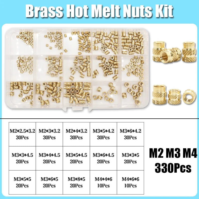 M2–M8 Brass Heat Insert Nut Set for 3D Print Hot Melt Threaded Embed