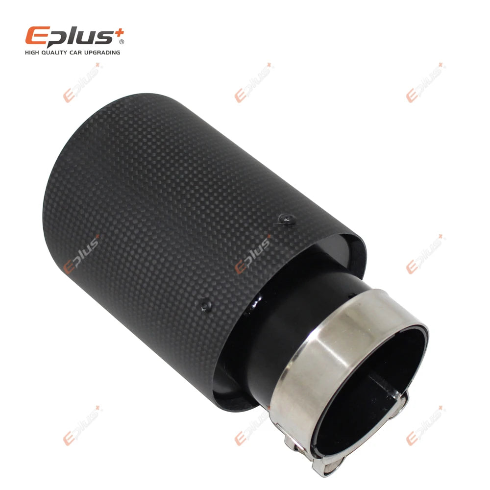 Matte Carbon Fiber Exhaust Tip Black Stainless Crimped Universal Muffler