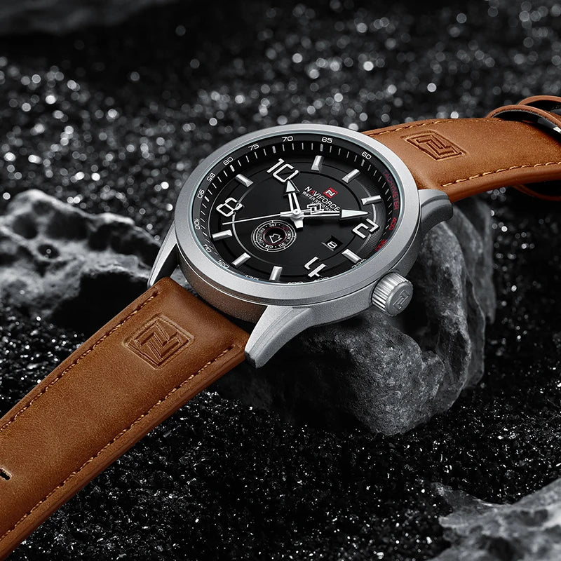 NAVIFORCE Trend Casual Wristwatch for Man Military Sports Water Resistant Leather Strap Men's Clock Quartz Calendar Male Watches-EXPROTAS