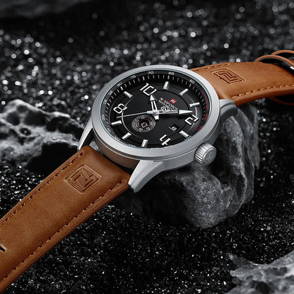NAVIFORCE Trend Casual Wristwatch for Man Military Sports Water Resistant Leather Strap Men's Clock Quartz Calendar Male Watches-EXPROTAS