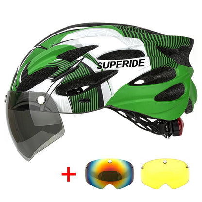SUPERIDE Men Women Cycling Helmet with Rearlight Sports MTB Bicycle Helmet Road Bike Mountain Bike Helmet with Goggles & Visor-EXPROTAS