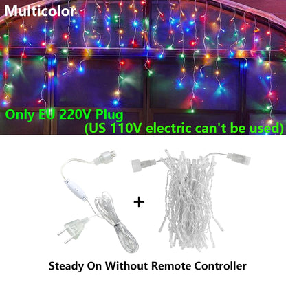 3.5-40M LED Icicle String Lights Christmas Curtain Fairy Lights Garland Remote Outdoor For New Year Wedding Street Holiday Decor-EXPROTAS