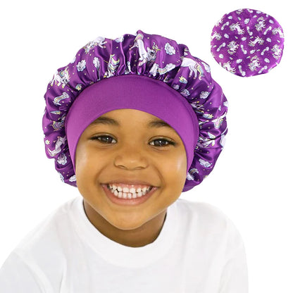 Curly Hair Adjustable Kids Satin Bonnet Sleep Cap Cartoon Hat for Baby