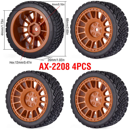 1/10 RC Wheels & Tires Set 12mm Hex On-Road Drift/Rally for Tamiya TT-02 Compatible Chassis