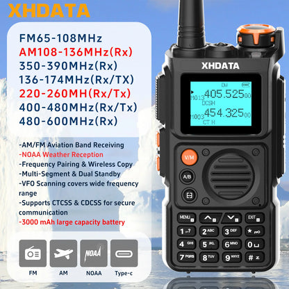 XHDATA E-100 UHF VHF Ham Radio Walkie Talkie Long Range Type-C Charging Frequency Clone - EXPROTAS