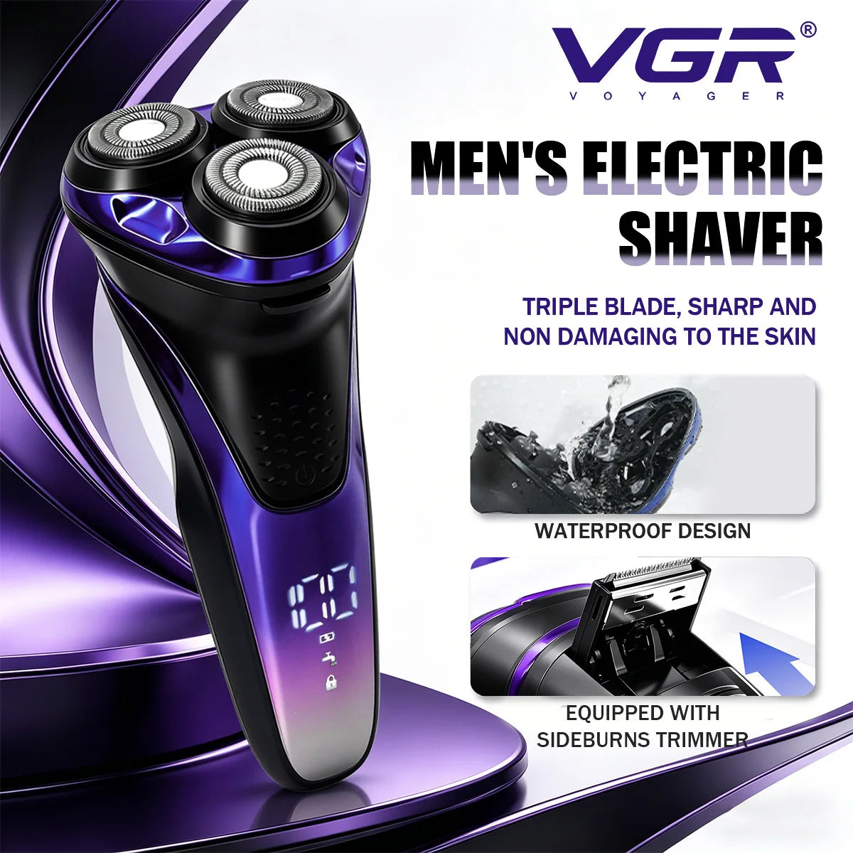 VGR Electric Shaver Men Rechargeable Cordless Beard Foil Razor Trimmer