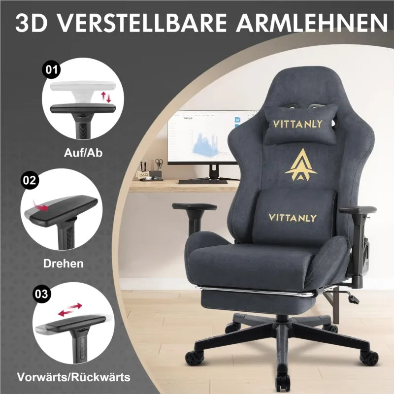 Kitinjoy Ergonomic Gaming Chair Suede High Back Recliner with Footrest - EXPROTAS