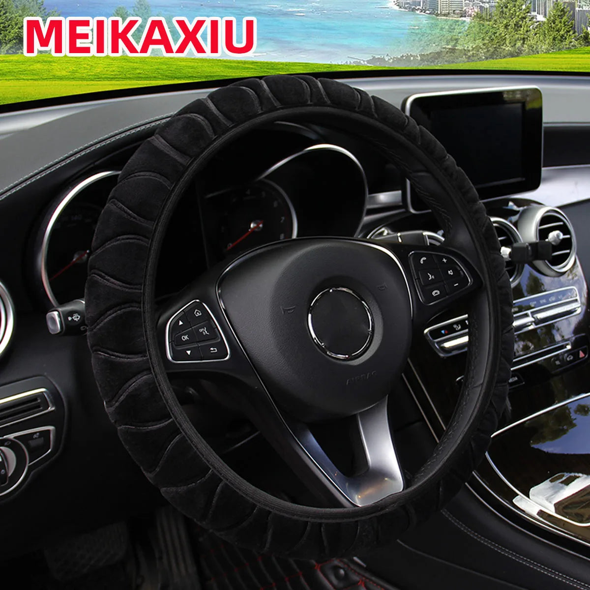 Fluffy Flower Steering Wheel Cover 14.5-15 Inch Universal Car Accessory
