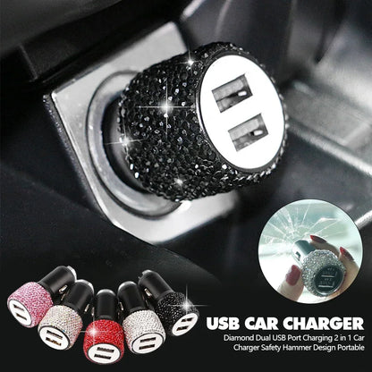 Bling Car Charger 5V 2.1A Dual Port Fast Adapter Vehicle Interior Accessory