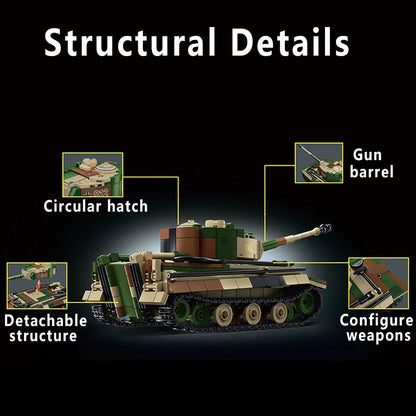 WW2 German Tiger Heavy Tank Building Blocks Military Brick Model Toy Set