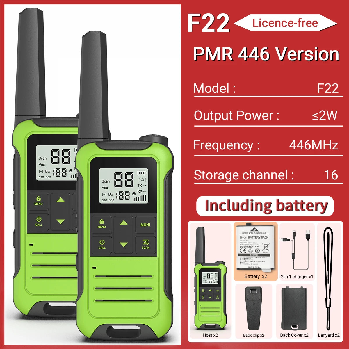 2pcs Two Way Radio Walkie Talkie Long Range Portable Rechargeable for Camping