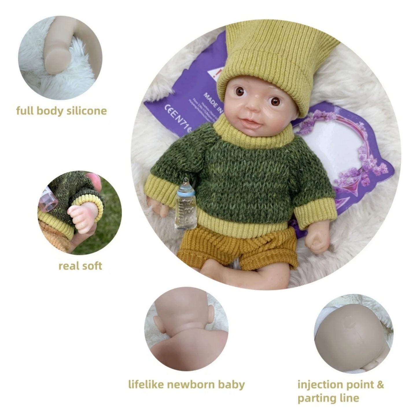 AnjoDoll 6 Inch Full Body Silicone Reborn Baby Boy Doll Palm Size Soft Bebe