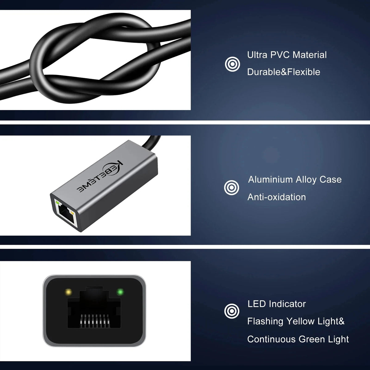 USB Ethernet Adapter 1000Mbps RJ45 Network Card for PC MacBook