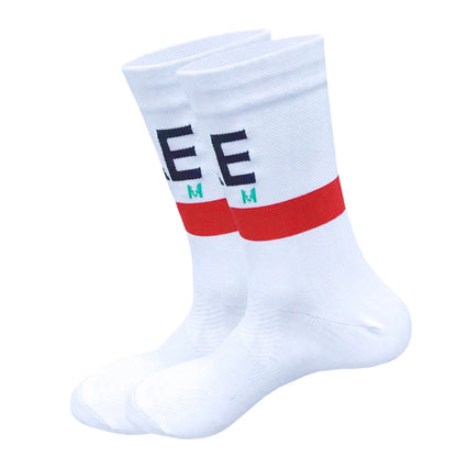 White UAE Cycling Socks FDJ Team Mesh Compression Non-Slip MTB Running