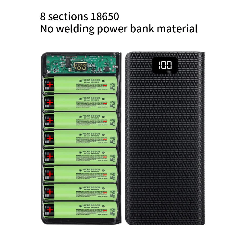 DIY 8x18650 Battery Power Bank Case Dual USB Type-C QC3.0 Fast Charge Storage