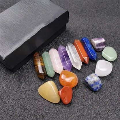 14PCS Chakra Crystal Set Pointed Quartz Hexagon Stones for Healing & Decor