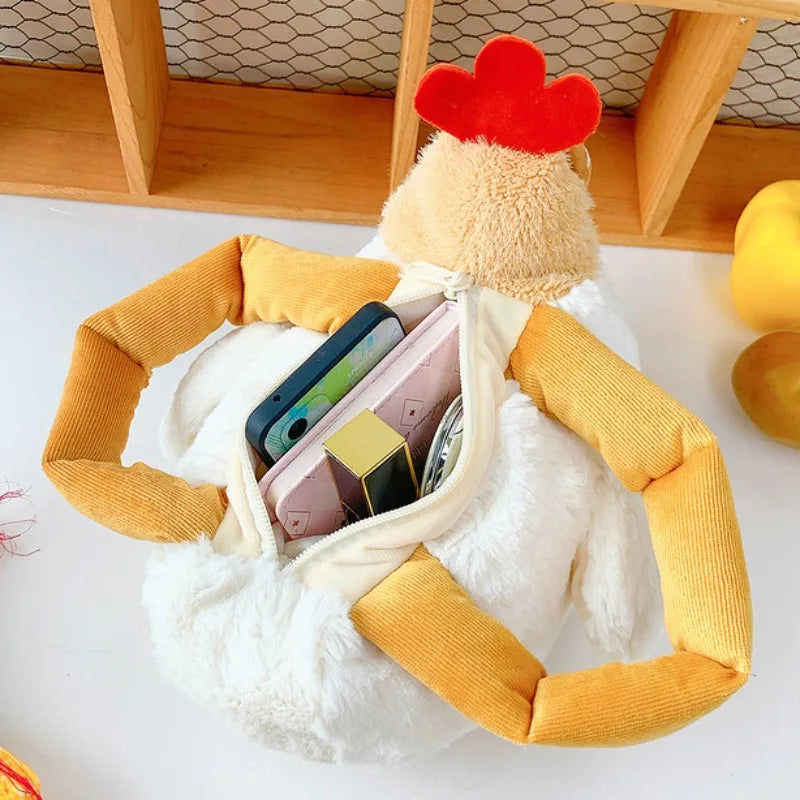 Fur Chicken Plush Bag Funny Ugly Hen Shape Handbag Satchel Purse for Women