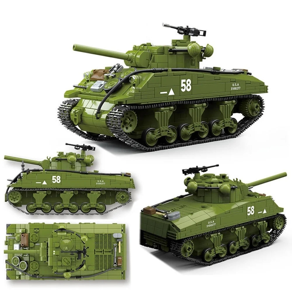 Building Block M4A3 Sherman Tank Model 105mm Plastic Toy Christmas