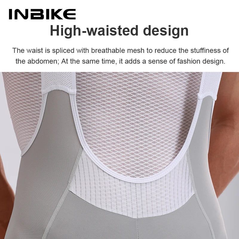 High Waist Cycling Bib Shorts INBIKE Mens Breathable MTB Road Bike Pockets