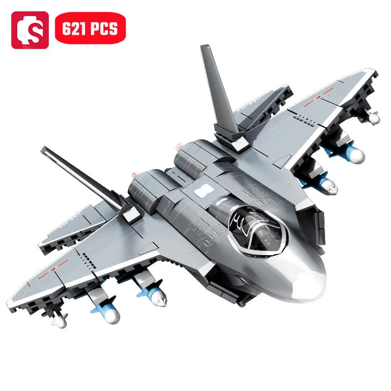 SEMBO J-35 Fighter Jet Building Blocks Military Aircraft MOC Model Bricks Toy Gift