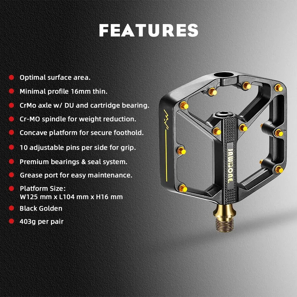 Jawbone MTB Pedals | Flat Aluminum 9/16” Platform Bike Pedals Sealed Bearing