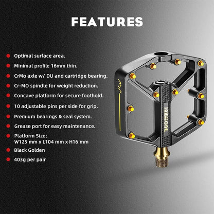 Jawbone MTB Pedals | Flat Aluminum 9/16” Platform Bike Pedals Sealed Bearing