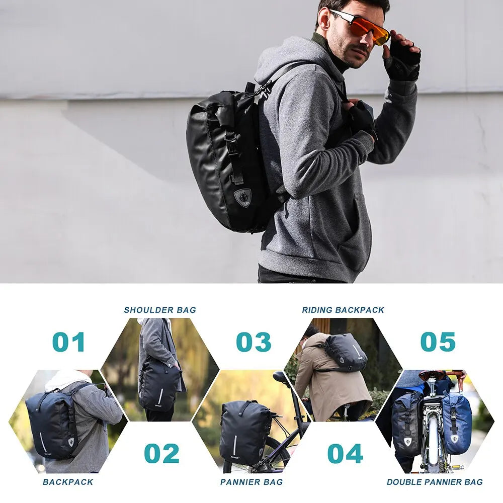 Rhinowalk 20L Waterproof Bike Pannier Bag, Rear Rack, Black, Cycling Backpack-EXPROTAS