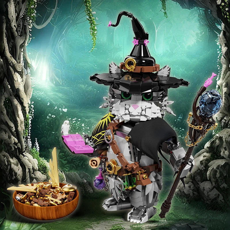 1400+pcs Wizard Cat Magic Animal Building Blocks MOC Creative DIY Model Toy Gift