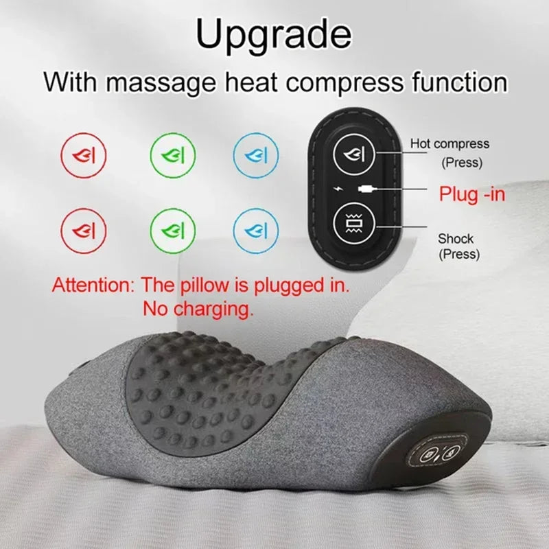 Electric Neck Massager Pillow Heat Vibration Cervical Support Traction