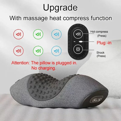 Electric Neck Massager Pillow Heat Vibration Cervical Support Traction