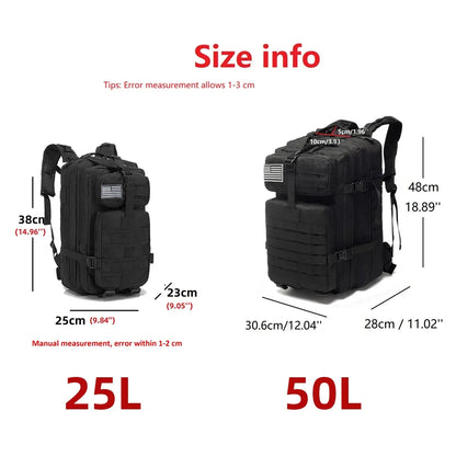 25L/50L Fishing Hunting Bag Waterproof Nylon Backpack Outdoor Rucksack