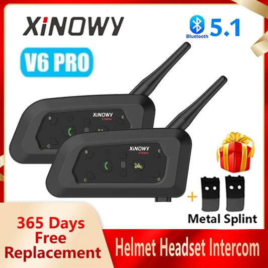 XiNOWY V6 PRO Motorcycle Bluetooth Intercom Helmet Headset 800m Waterproof 6 Riders Music