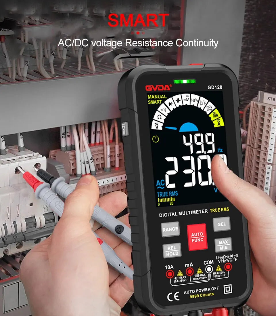 GVDA New 9999 Counts Digital Multimeter Smart Auto Range 1000V 10A Tester Meter Ohm Hz Capacitance REL True RMS AC DC DMM GD128-EXPROTAS