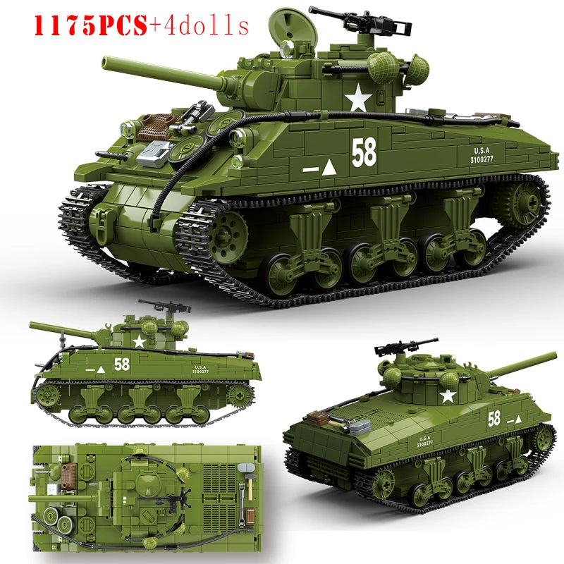 WW2 US M3A1 Stuart M4A3 Sherman Tank Building Blocks Military Brick Set