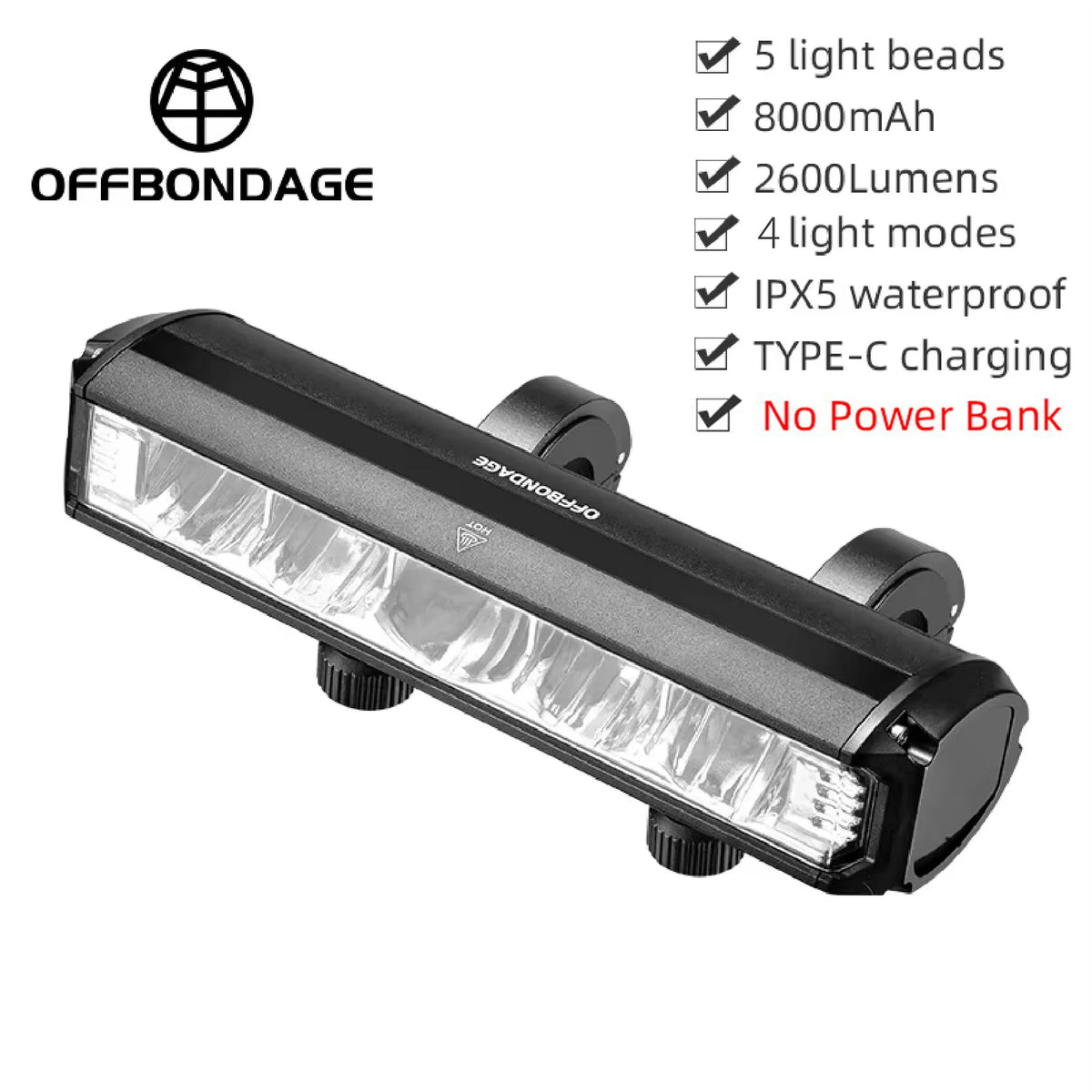 Offbondage Bicycle Light Front 1400Lumens USB Rechargeable Waterproof Flashlight
