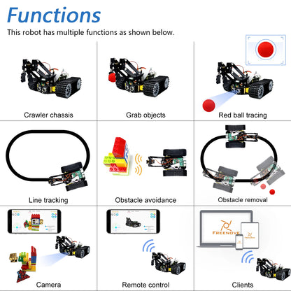 Freenove Tank Robot Kit for Raspberry Pi 4 B 3 B+ B A+, Crawler Chassis, Grab Objects, Ball Tracing, Line Tracking, App Control-EXPROTAS