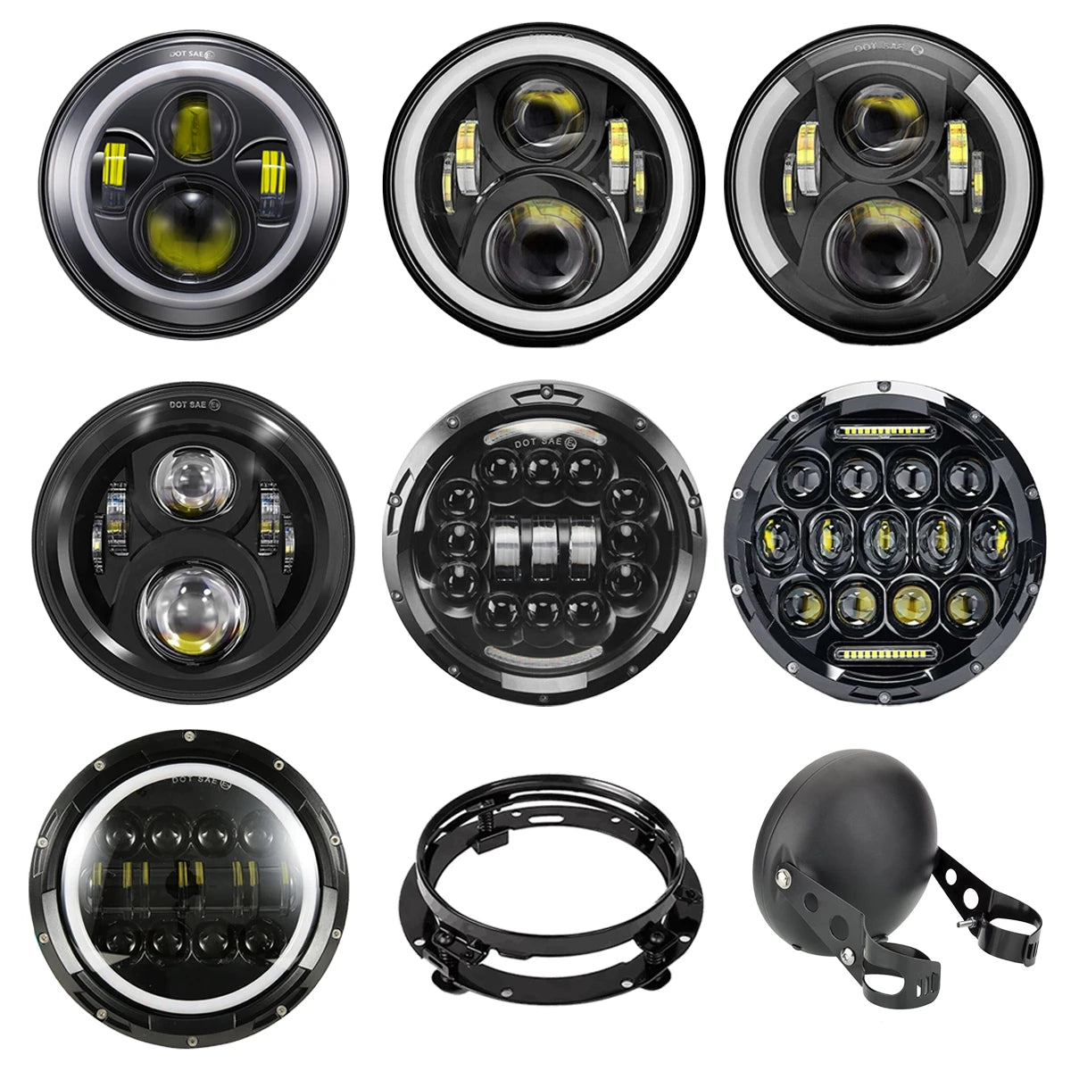 7" LED Headlight w/ DRL Angel Eyes for Harley Honda Yamaha Jeep H4