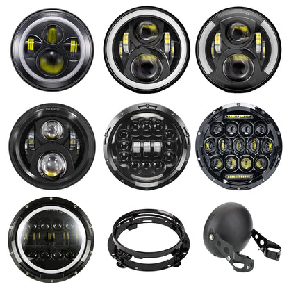 7" LED Headlight w/ DRL Angel Eyes for Harley Honda Yamaha Jeep H4