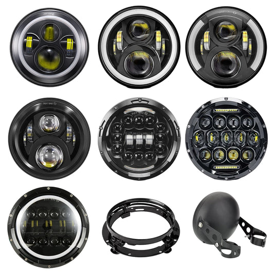 7" LED Headlight w/ DRL Angel Eyes for Harley Honda Yamaha Jeep H4