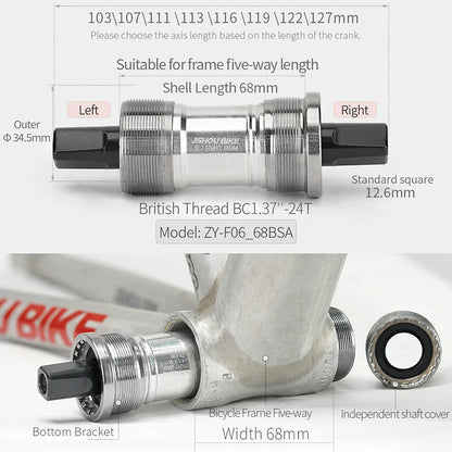 Square Taper Bottom Bracket BSA 68mm Sealed Bearing for MTB Road Bike Crankset