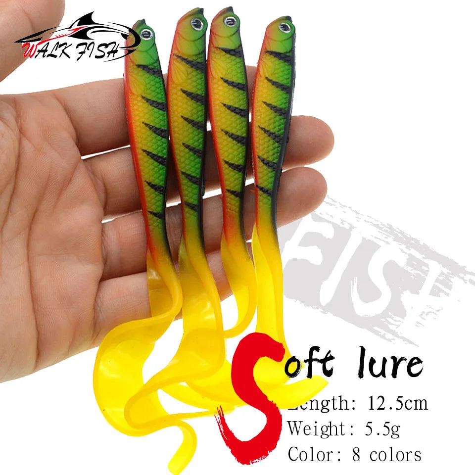 4PCS Fishing Lure Jigging Soft Baits 12.5cm 5.5g Hooks for Bass Pike