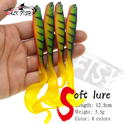 4PCS Fishing Lure Jigging Soft Baits 12.5cm 5.5g Hooks for Bass Pike