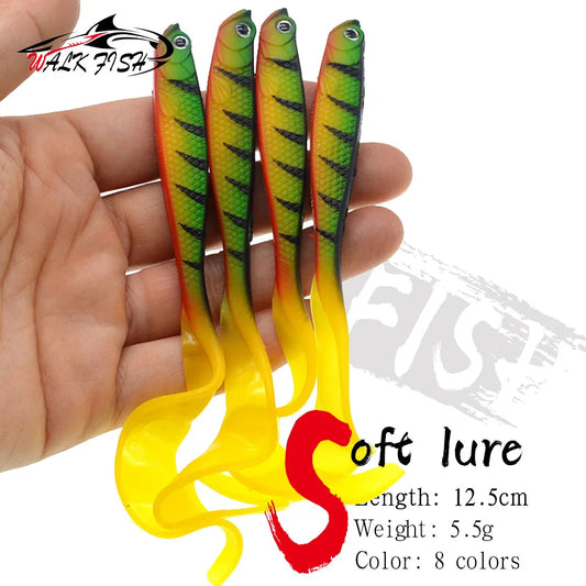4PCS Fishing Lure Jigging Soft Baits 12.5cm 5.5g Hooks for Bass Pike