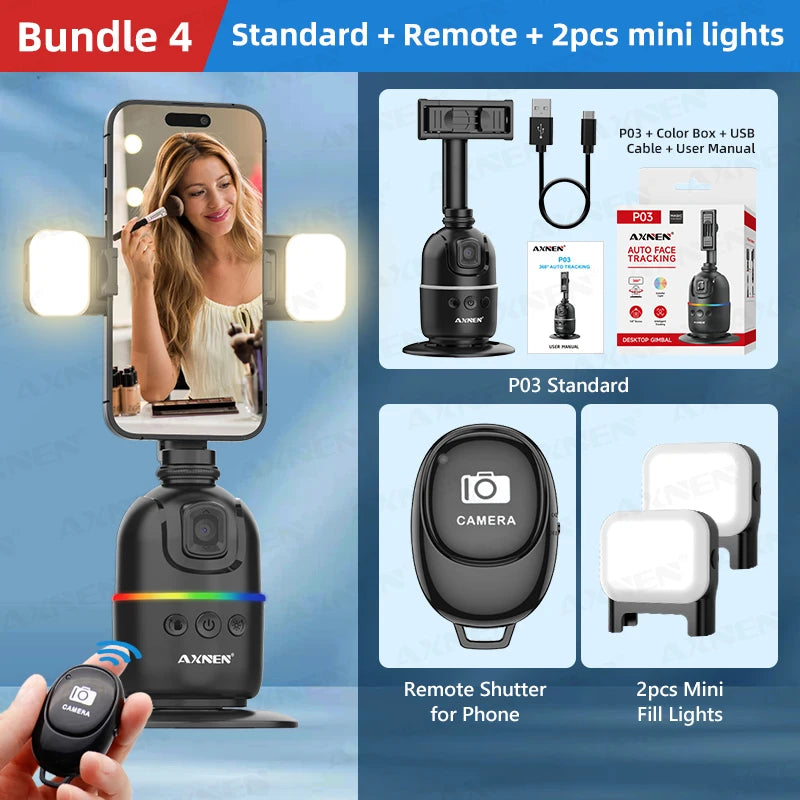 Smart Auto Face Tracking AI Gimbal for Smartphone & Action Camera 360° Vlog Kit w/ Tripod